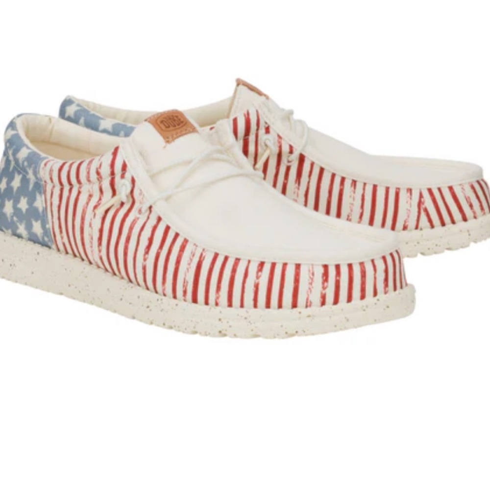 Hey Dude 6 Men’s Wally Funk Americana Red, White, and Blue Star Stripe Shoes